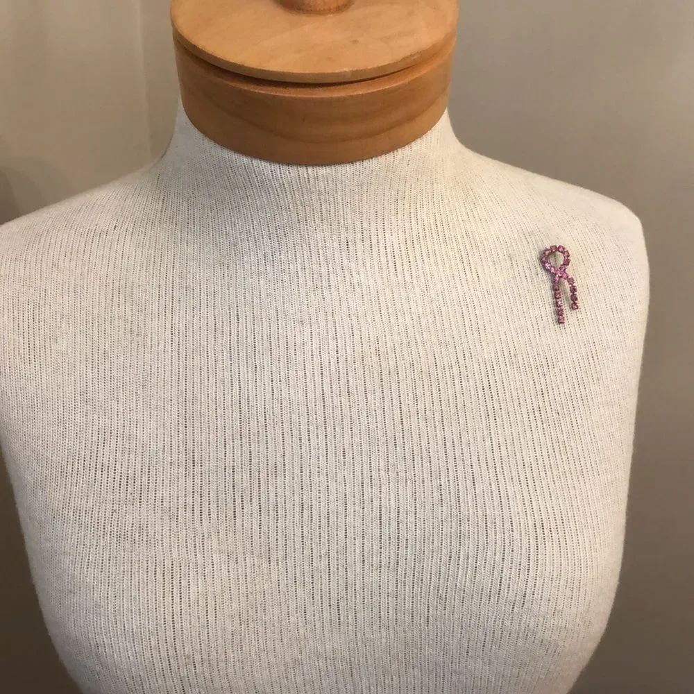 Vintage Pink Rhinestone Breast Cancer Ribbon Pin - Picture 10 of 12